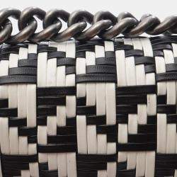 Pre Owned Chanel Boy Black White Lambskin Leather Shoulder Bag