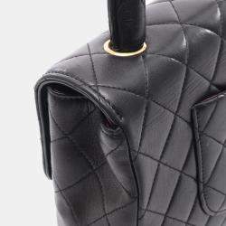 Pre Owned Chanel Kelly Black Lambskin Leather Shoulder Bag