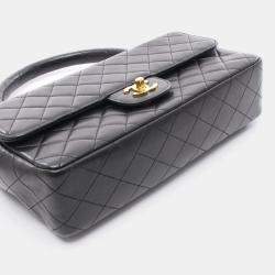 Pre Owned Chanel Kelly Black Lambskin Leather Shoulder Bag