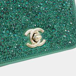 Pre Owned Chanel Green Leather Chain Clutch