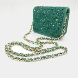 Pre Owned Chanel Green Leather Chain Clutch