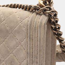 Pre Owned Chanel Boy Chanel Beige Calfskin Leather Shoulder Bag