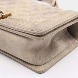 Pre Owned Chanel Boy Chanel Beige Calfskin Leather Shoulder Bag