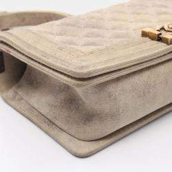 Pre Owned Chanel Boy Chanel Beige Calfskin Leather Shoulder Bag