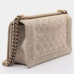 Pre Owned Chanel Boy Chanel Beige Calfskin Leather Shoulder Bag