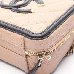 Pre Owned Chanel Filigree Mini Vanity Pink Black Leather Shoulder Bag