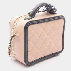 Pre Owned Chanel Filigree Mini Vanity Pink Black Leather Shoulder Bag