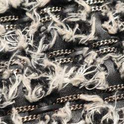 Pre Owned Chanel Boy Black White Leather and Fabric Shoulder Bag