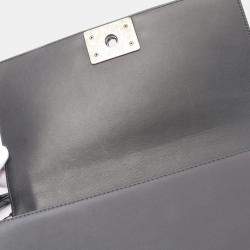 Pre Owned Chanel Boy Black White Leather and Fabric Shoulder Bag