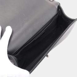 Pre Owned Chanel Boy Black White Leather and Fabric Shoulder Bag