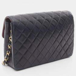 Pre Owned Chanel Matelasse Single Flap Navy Lambskin Leather Shoulder Bag