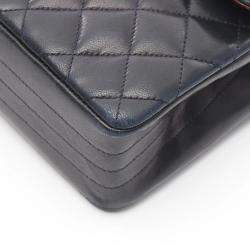 Pre Owned Chanel Matelasse Single Flap Navy Lambskin Leather Shoulder Bag