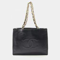 Pre Owned Chanel CC Large Black Leather Tote Bag