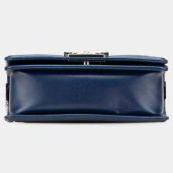 Pre Owned Chanel Boy V-Stitch Blue Lambskin Leather Shoulder Bag