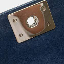 Pre Owned Chanel Boy V-Stitch Blue Lambskin Leather Shoulder Bag