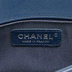 Pre Owned Chanel Boy V-Stitch Blue Lambskin Leather Shoulder Bag