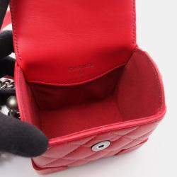 Pre Owned Chanel Mini Vanity Red Lambskin Leather Shoulder Bag