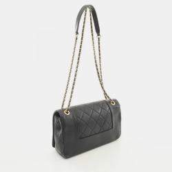 Pre Owned Chanel Mademoiselle Matelasse Black Leather Shoulder Bag