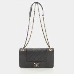 Pre Owned Chanel Mademoiselle Matelasse Black Leather Shoulder Bag