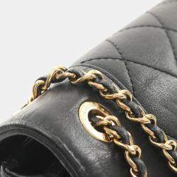 Pre Owned Chanel Mademoiselle Matelasse Black Leather Shoulder Bag