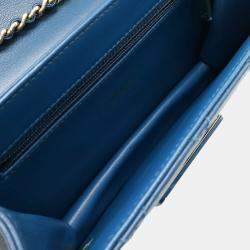 Pre Owned Chanel Beauty Lock Matelasse Blue Leather Flap Chain Shoulder Bag