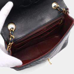 Pre Owned Chanel Mini Matelasse 20 Shoulder Bag Lambskin Navy Blue