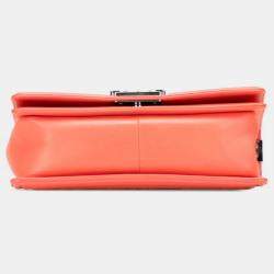 Pre Owned Chanel Boy Orange Multicolored Tweed Leather Shoulder Bag