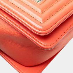 Pre Owned Chanel Boy Orange Multicolored Tweed Leather Shoulder Bag