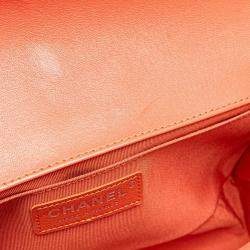 Pre Owned Chanel Boy Orange Multicolored Tweed Leather Shoulder Bag