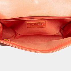 Pre Owned Chanel Boy Orange Multicolored Tweed Leather Shoulder Bag