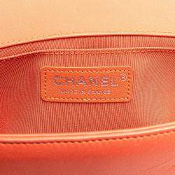 Pre Owned Chanel Boy Orange Multicolored Tweed Leather Shoulder Bag