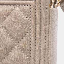 Pre Owned Chanel Boy Beige Grained Calfskin Leather Shoulder Bag