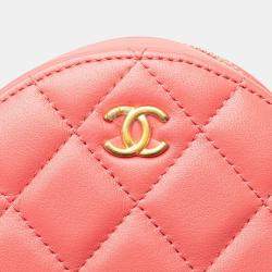 Pre Owned Chanel Coco Mark Round Pink Lambskin Shoulder Bag
