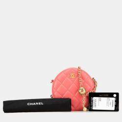 Pre Owned Chanel Coco Mark Round Pink Lambskin Shoulder Bag