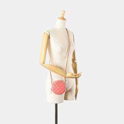 Pre Owned Chanel Coco Mark Round Pink Lambskin Shoulder Bag