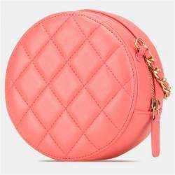 Pre Owned Chanel Coco Mark Round Pink Lambskin Shoulder Bag