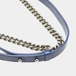 Pre Owned Chanel Boy Blue Lambskin Chain Shoulder Bag