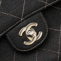 Pre Owned Chanel Black Medium Quilted Jersey Single Flap
