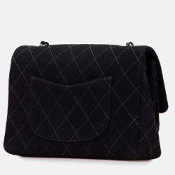 Pre Owned Chanel Black Medium Quilted Jersey Single Flap