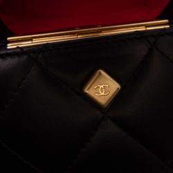 Pre Owned Chanel Black Mini Quilted Lambskin Diamond Lock Phone Holder