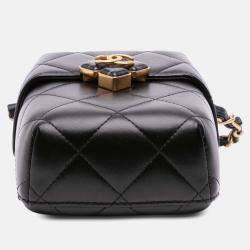 Pre Owned Chanel Black Mini Quilted Lambskin Diamond Lock Phone Holder