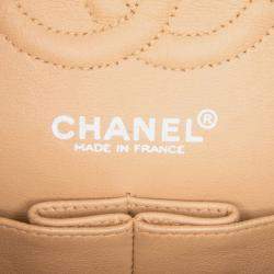 Pre Owned Chanel Beige Small Classic Lambskin Double Flap