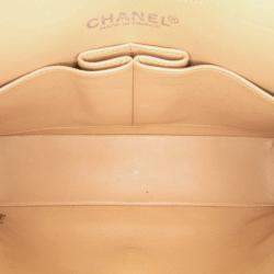 Pre Owned Chanel Beige Small Classic Lambskin Double Flap