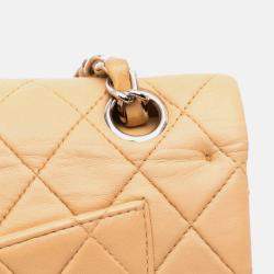 Pre Owned Chanel Beige Small Classic Lambskin Double Flap