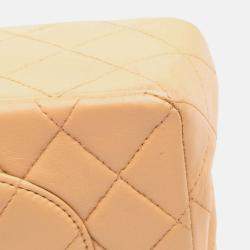 Pre Owned Chanel Beige Small Classic Lambskin Double Flap
