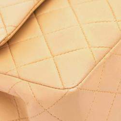 Pre Owned Chanel Beige Small Classic Lambskin Double Flap