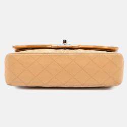 Pre Owned Chanel Beige Small Classic Lambskin Double Flap
