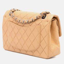 Pre Owned Chanel Beige Small Classic Lambskin Double Flap