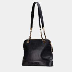Pre Owned Chanel Black Caviar Logo Shoulder Bag