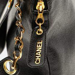 Pre Owned Chanel Black Caviar Logo Shoulder Bag